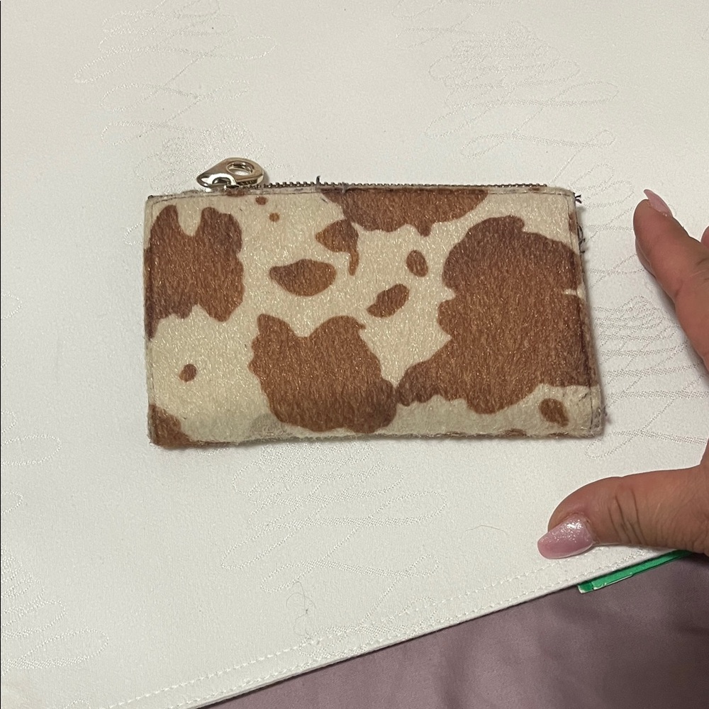 Cow Print Wallet in Brown and Cream - Picture 9 of 14